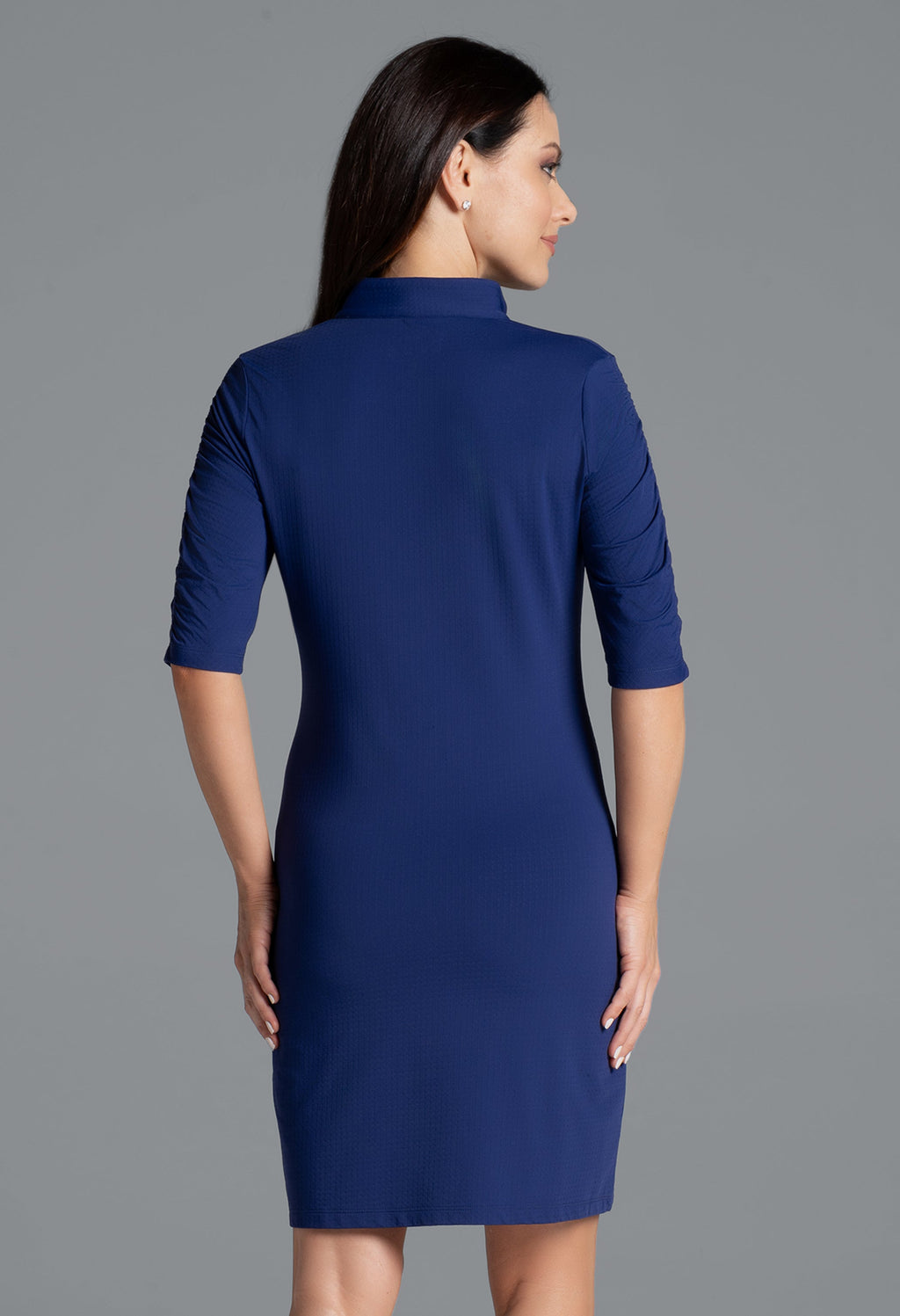Solid Ruched Elbow Sleeve Dress - 40000